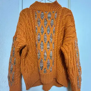 오렌지 케이블 니트 스웨터 긴팔 Md'M 구제 의류