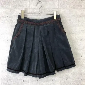 히메카지 구제 의류 엑시즈팜 자수 레이스 코듀로이 플리츠 큐롯