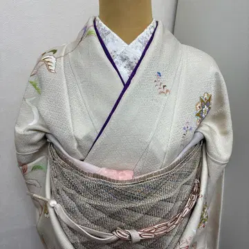 순수 실크 펄 화이트 사라사 쇼소인 문양 호몬기 미사용