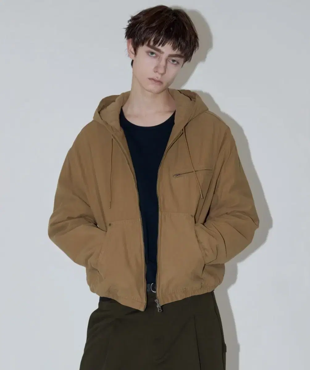 일꼬르소 워시드 워크 후드 크롭 점퍼 자켓 브라운 L