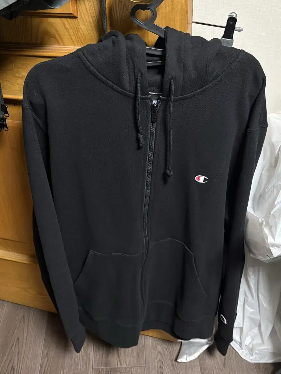 챔피온 c로고 후드 집업 블랙 xl