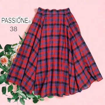 PASSIONE 파시오네 롱 플레어 스커트 체크 코튼
