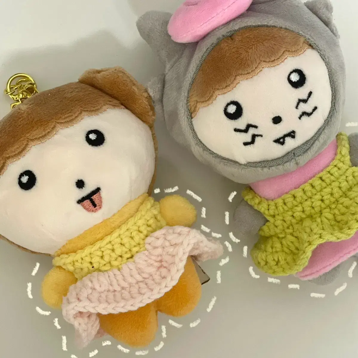 10cm 인형 뜨개 프릴 원피스, 인형 곰돌이 크로스백