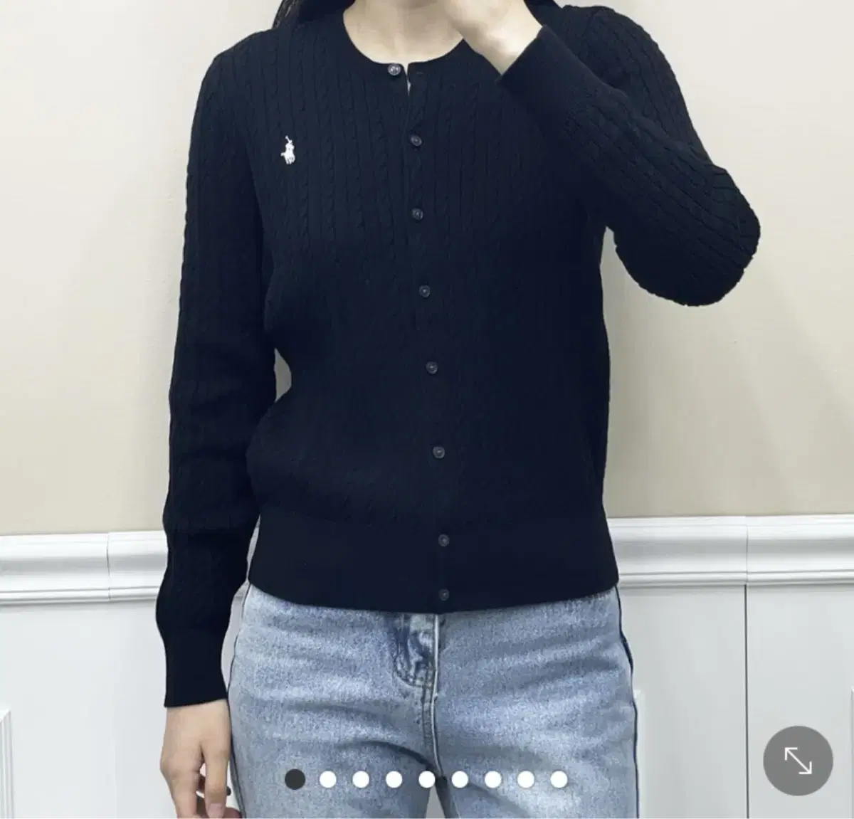 새상품 폴로걸즈 코튼 꽈배기 케이블 가디건 헌터 네이비L