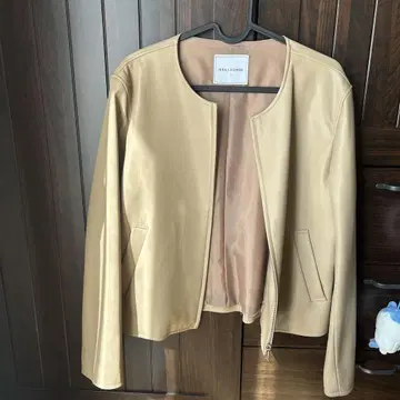 베이지 L 합성 피혁 가죽 자켓 이카 라운지 ikka lounge