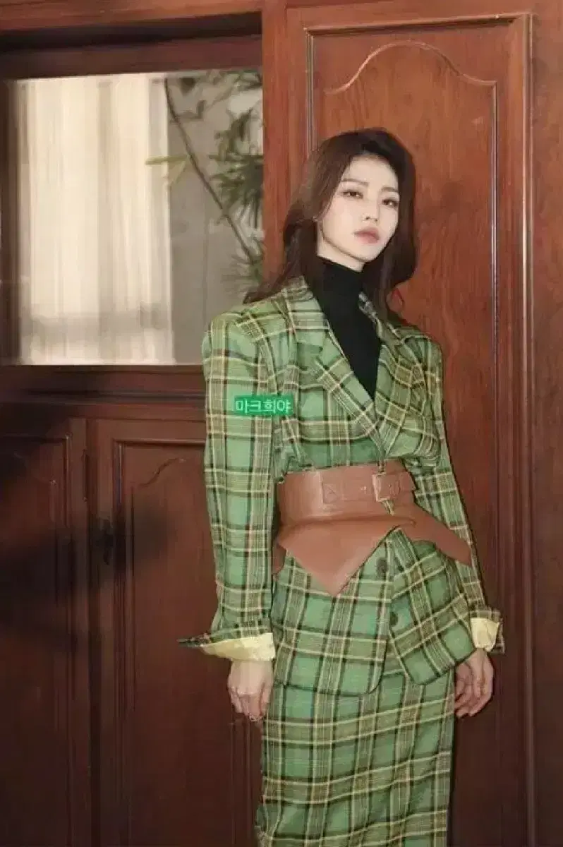 딘트)그린 체크 자켓