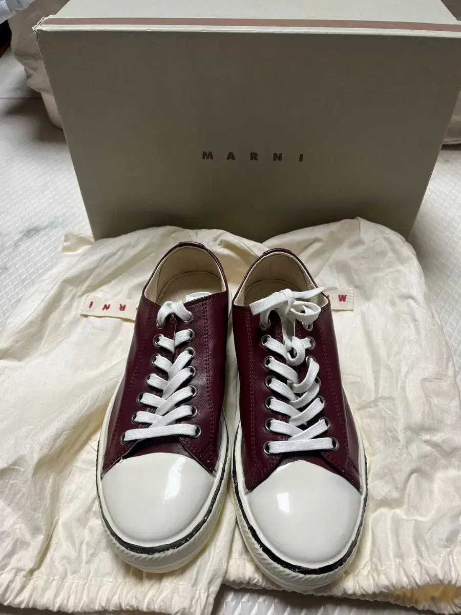 MARNI Leather Low-Top Sneakers Burgundy 36