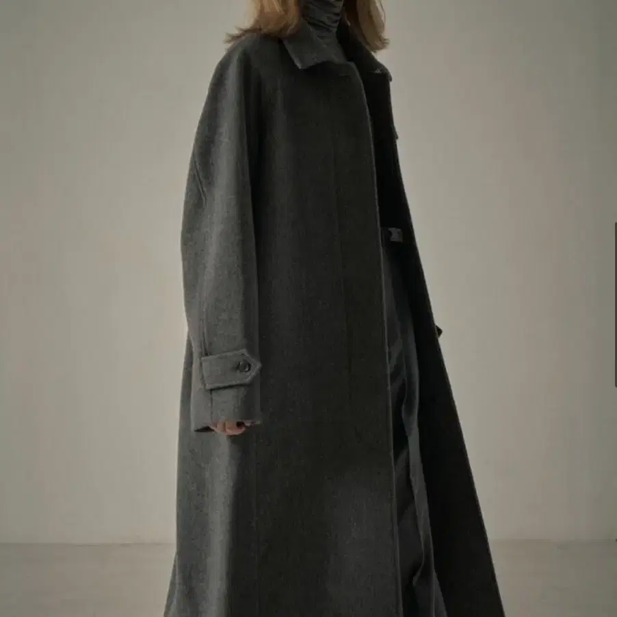 Facade pattern Balmacaan coat Wool Cashmere Charcoal (Gray