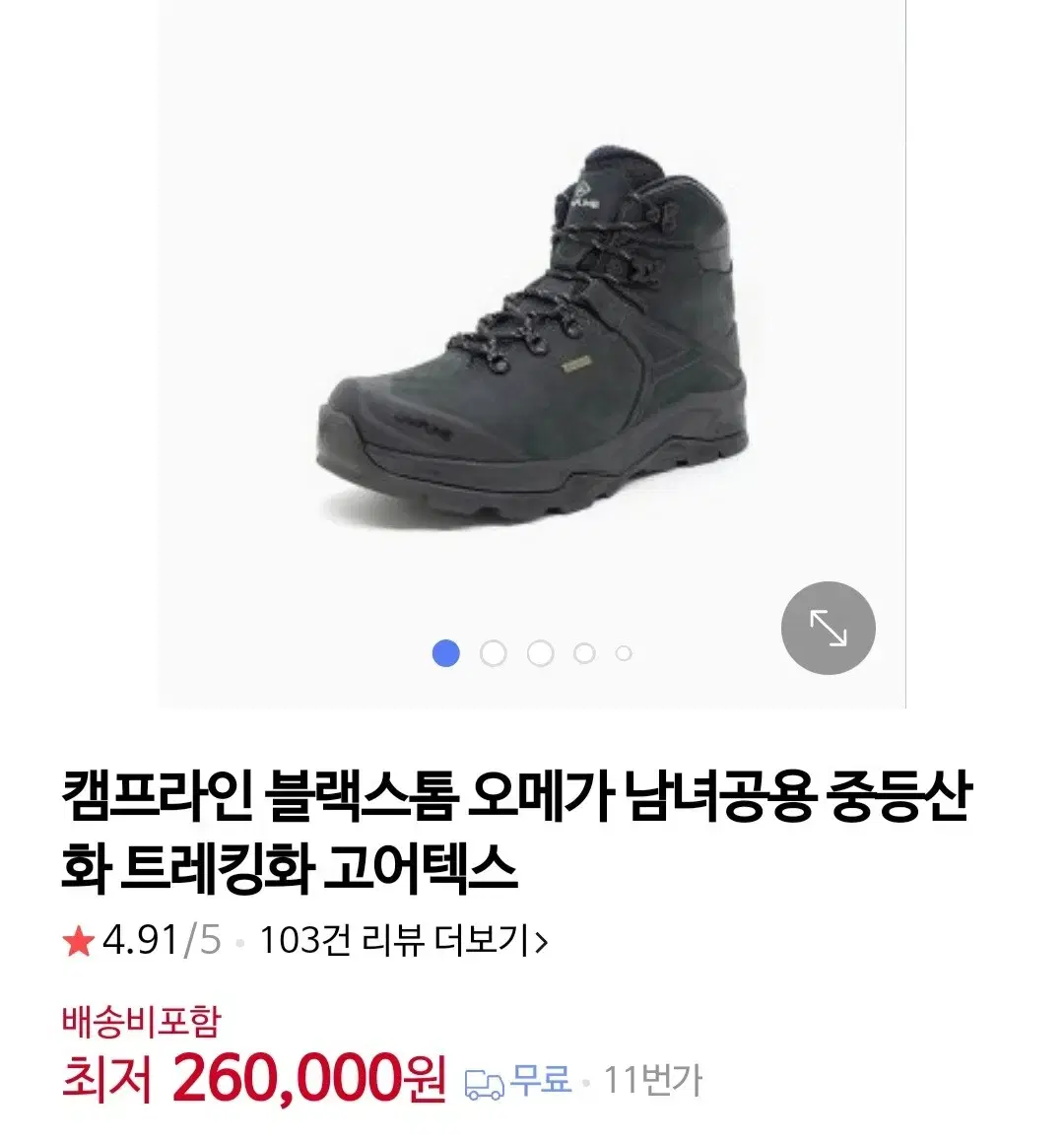 캠프라인 신형 고어텍스 블랙스톰 오메가 235mm 새제품급