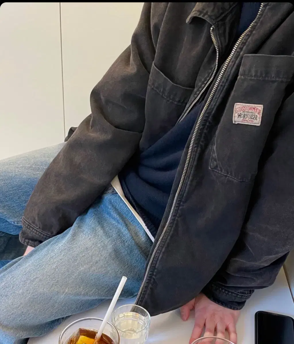 [L] 스투시 워시드 캔버스 집 셔츠 자켓 블랙
