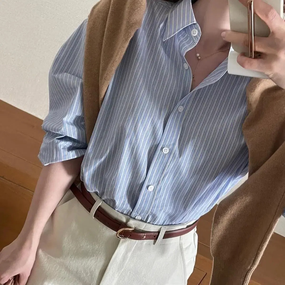 메이라운지 스트라이프 셔츠 블루