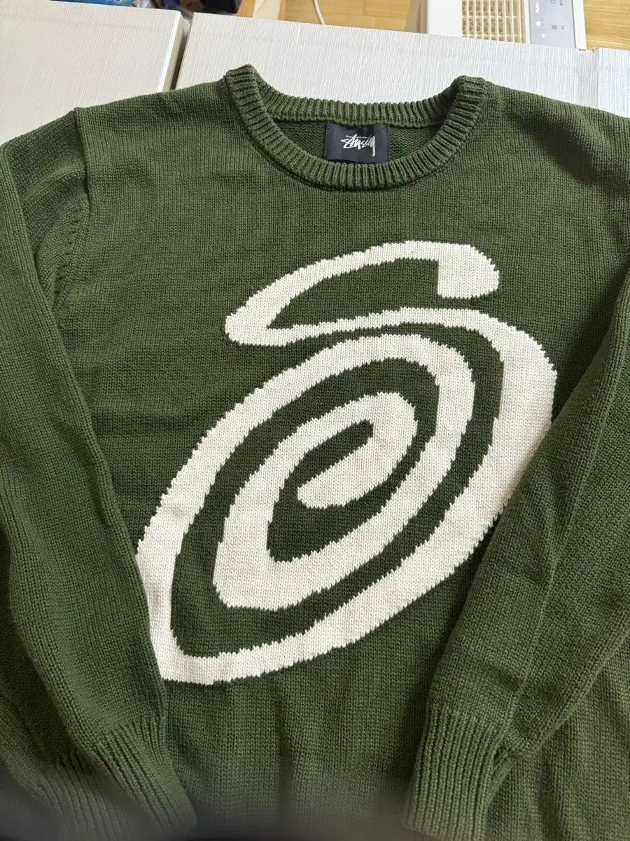 스투시 컬리 s 니트 그린 m사이즈 stussy bape