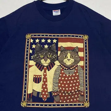 90s Hanes 헤인즈 American cats 프린트 티셔츠