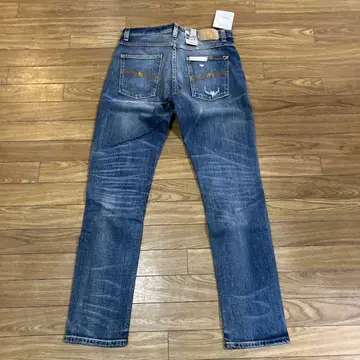 Nudie Jeans 스트레이트 데님 데미지 가공 미디엄 블루