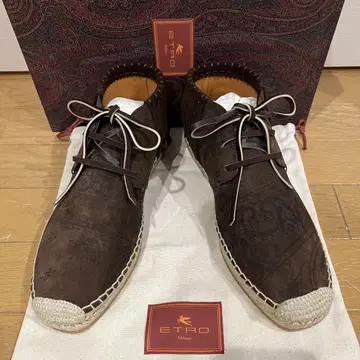 ETRO 미사용 스페인산 페이즐리 고급 가죽 리조트 에스파드리유