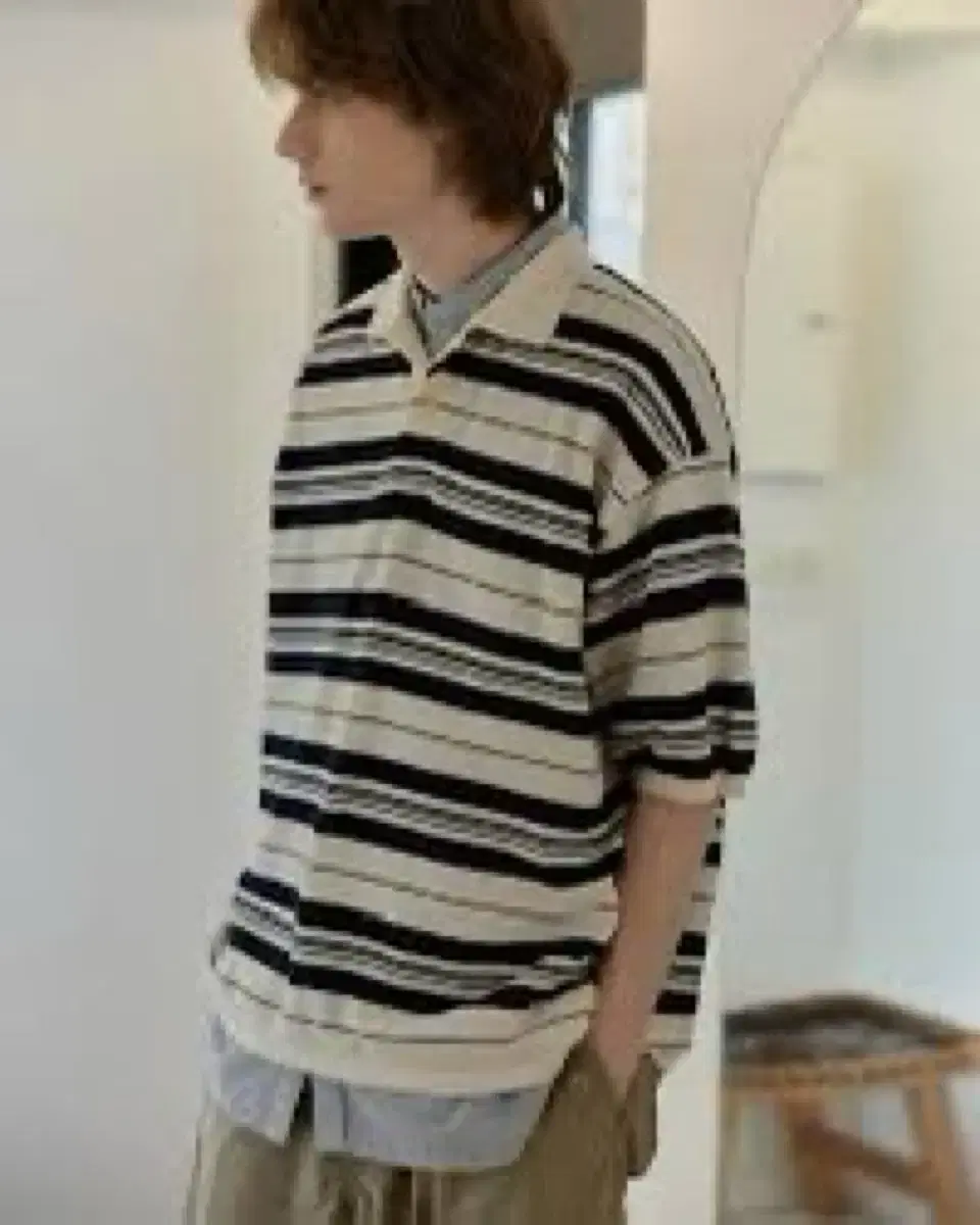 nanamica) 나나미카 스트라이프 폴로스웨터 반팔니트 에크루