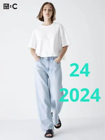 새상품 유니클로 C 유니클로 C 와이드 스트레이트 청바지+블루 24
