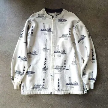 구제 의류 등대 패턴 스탠드 카라 맨투맨 가디건 미국제 미시건 러그