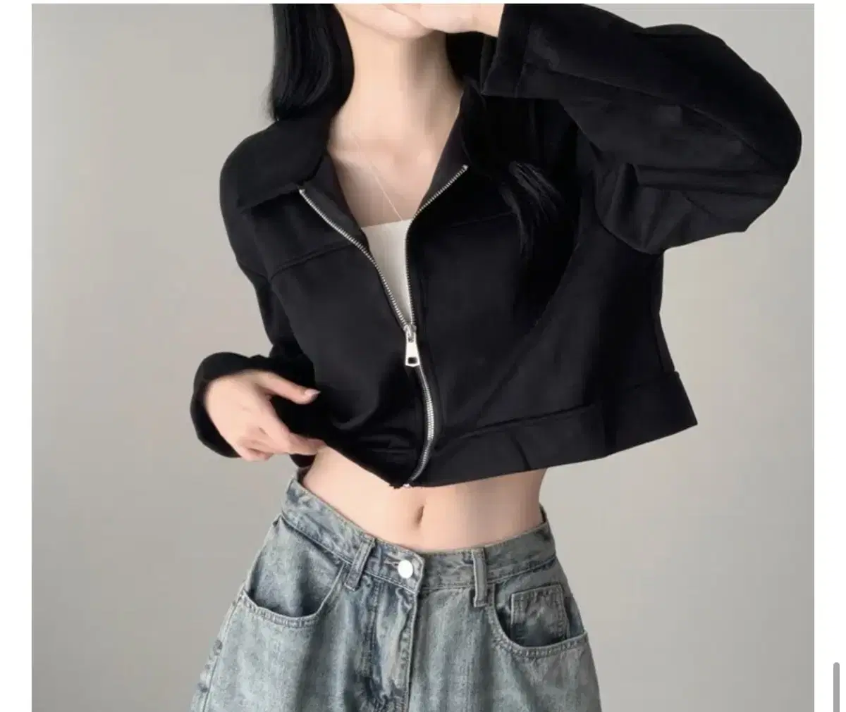 (새거) 크롭 집업 봄 자켓 (블랙)