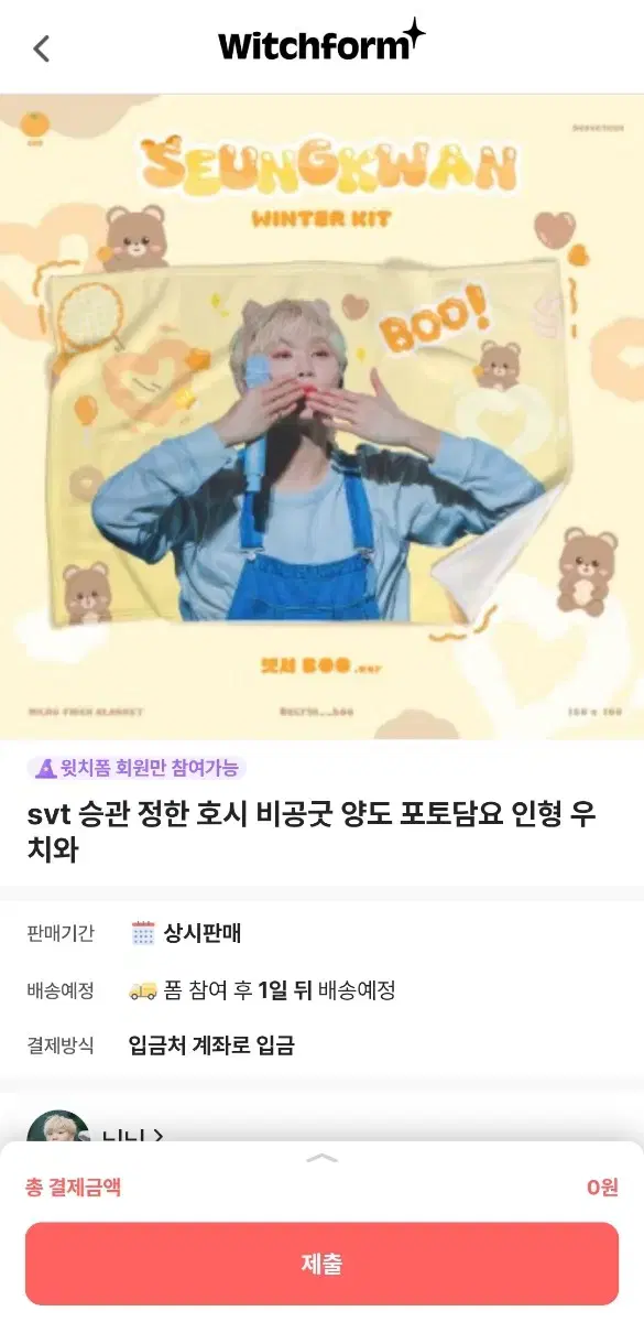 세븐틴 정한 승관 호시 비공굿 우치와 포토담요 쉬폰포스터 포카파우치 인형