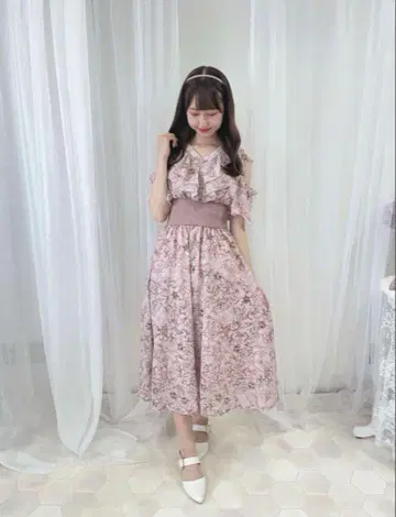 (최종 가격 인하) evelyn 꽃무늬 리브 OP 원피스 반팔 핑크