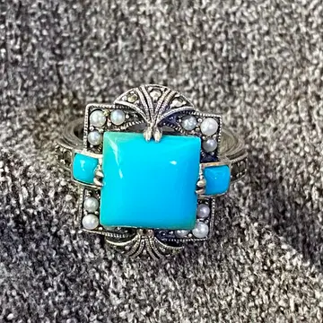 최종 가격 록잔 실버 반지 터콰이즈 시드 펄 마카사이트