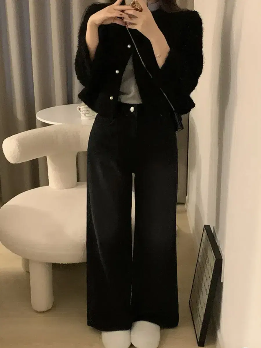 소녀레시피 엠버 흑청 기모 와이드팬츠 (아담 S)