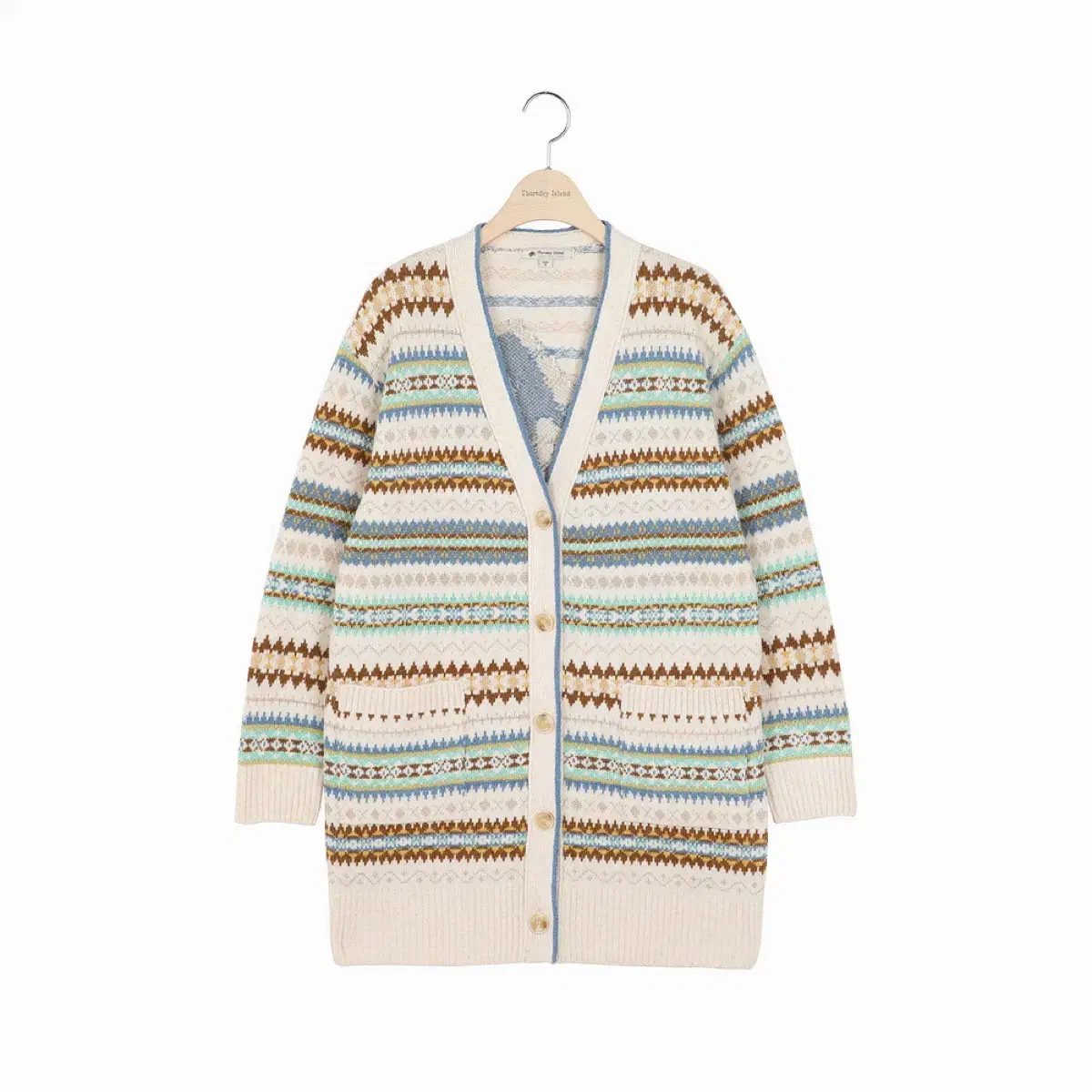Thursday Island Nordic pattern back logo point cardigan