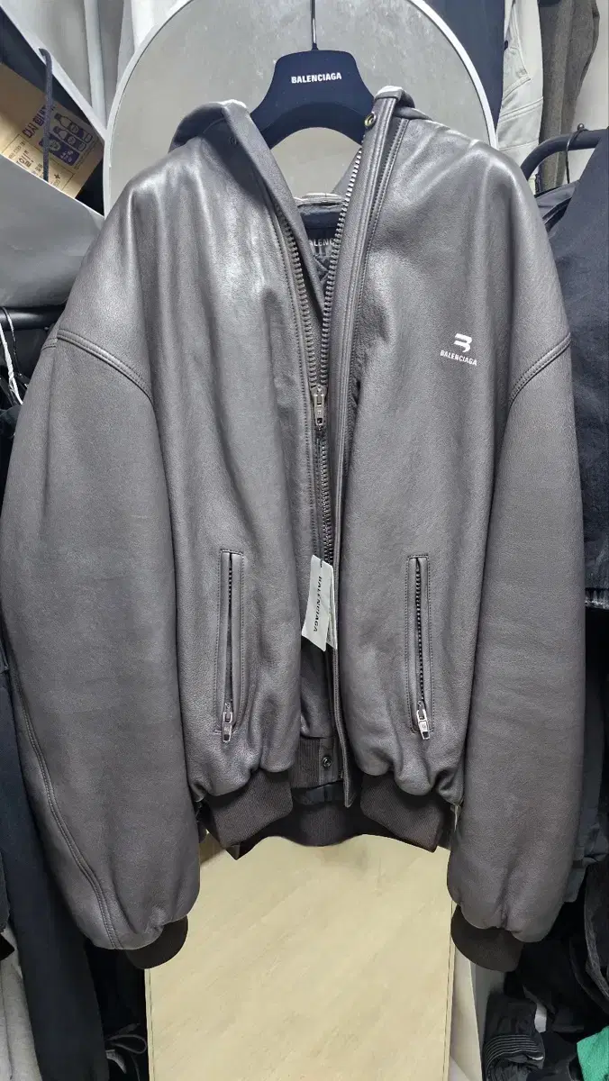 44size 발렌시아가 택시 후드 집업 레더 택시블루종