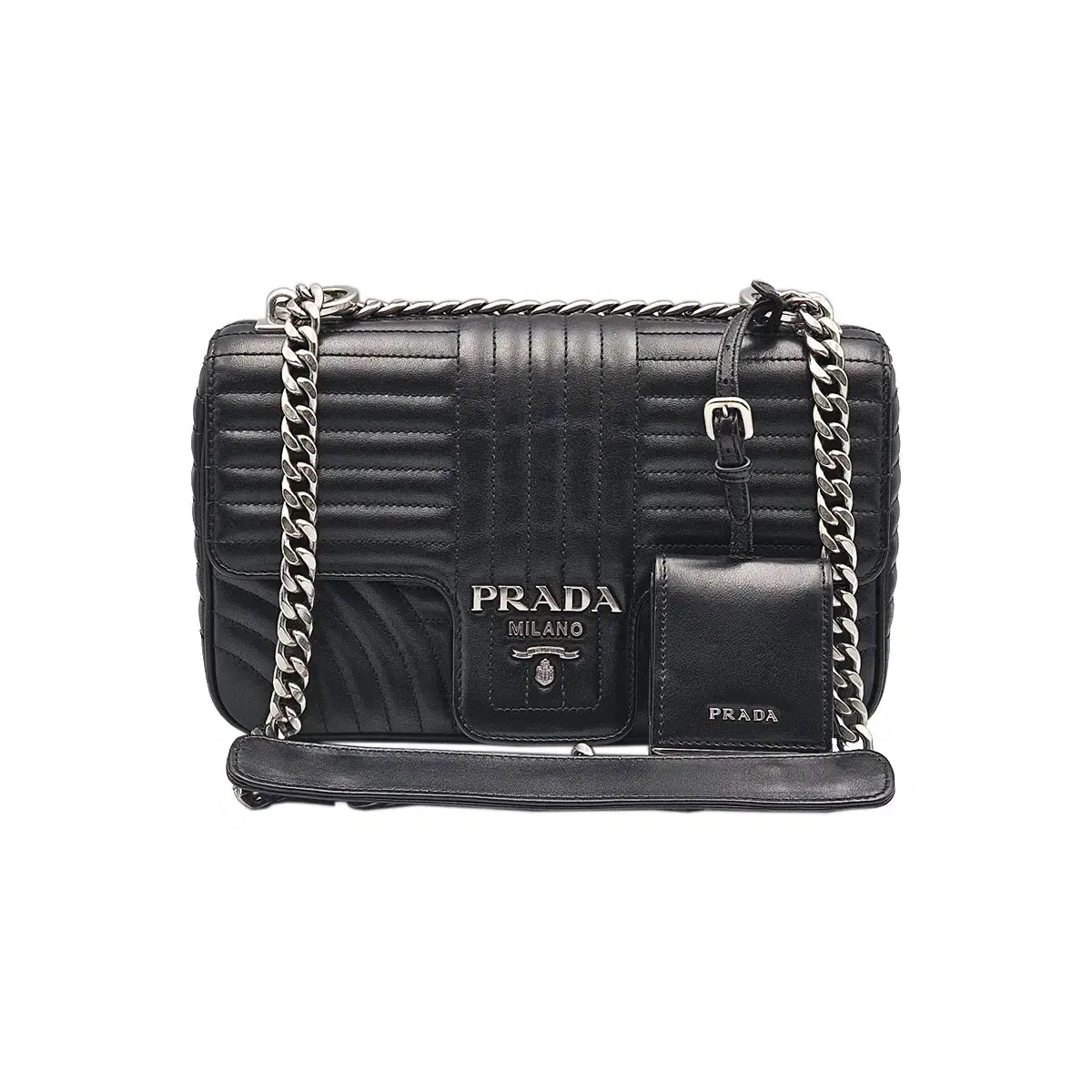 프라다 Prada 1BD108 블랙 다이어그램 체인 숄더백