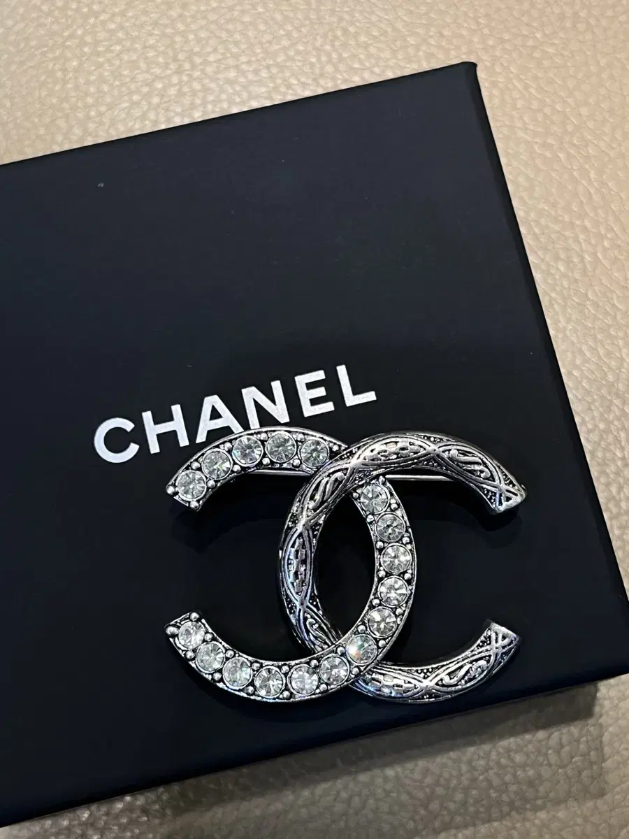 Genuine Chanel CC Classic Silver Brooch