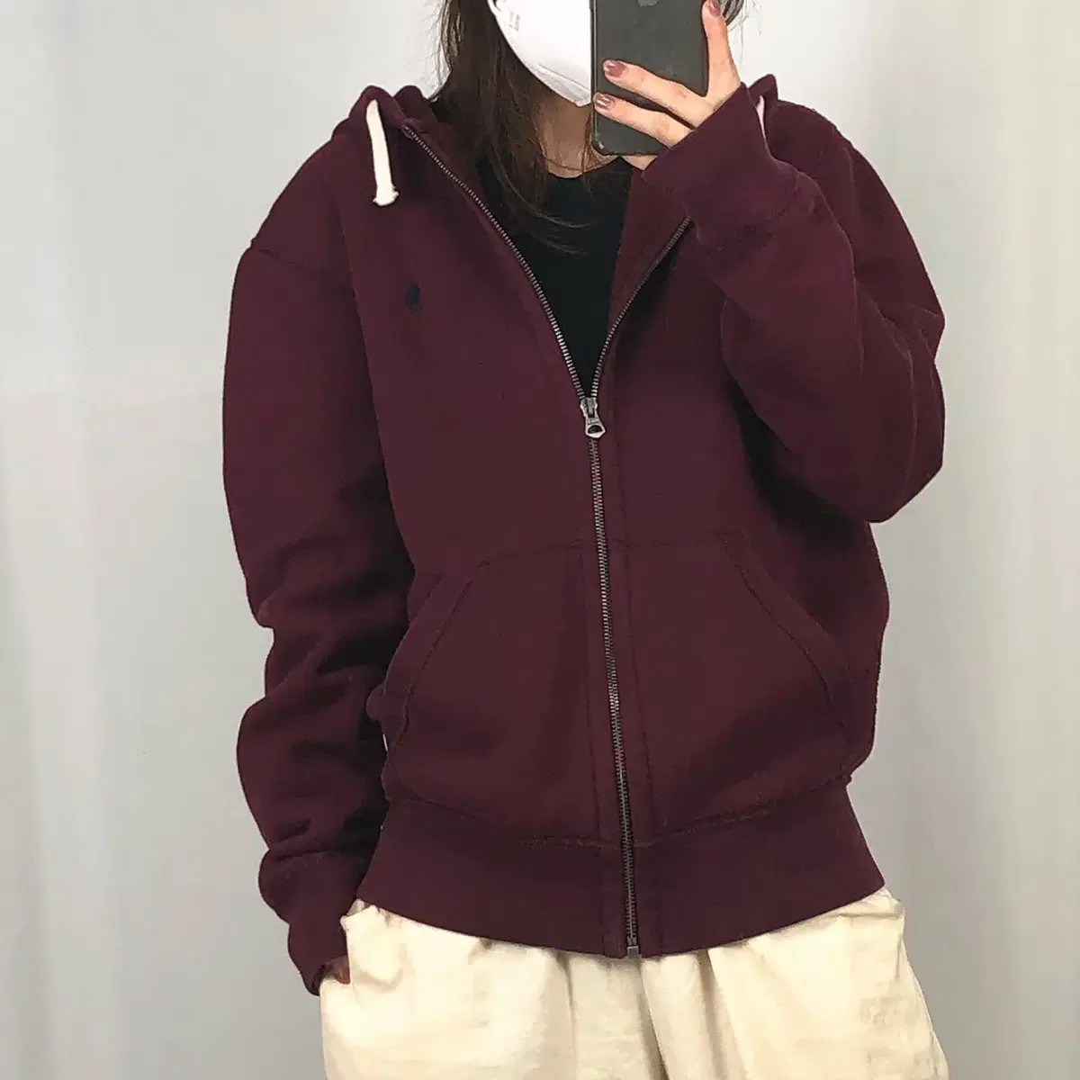 폴로 버건디 기모 후드집업 S .250326