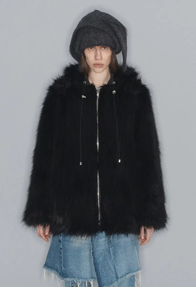 [M] OPEN YY OPEN YY REVERSIBLE FUR HOODED JACKET
