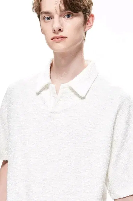 (105) Time Homme Tweed Collar Short Sleeve Knit Top - Ivory