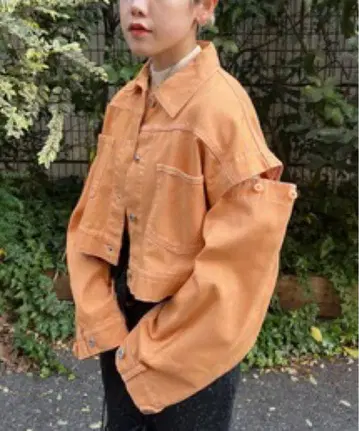 데님 오렌지 2way 자켓 소매 탈부착 가능 숏 기장
