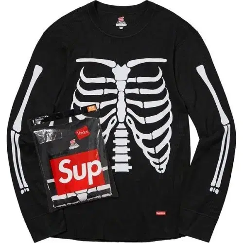 (S-XL/해외) 슈프림 헤인즈 본즈 써멀 크루 블랙