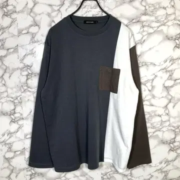 INED HOMME(XL) 가슴 포켓 긴팔 티셔츠 그레이 카키 화이트