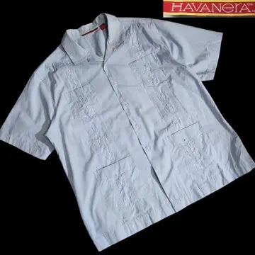 HAVANERA 자수 및 핀턱 4 포켓 반팔 쿠바 셔츠 68292