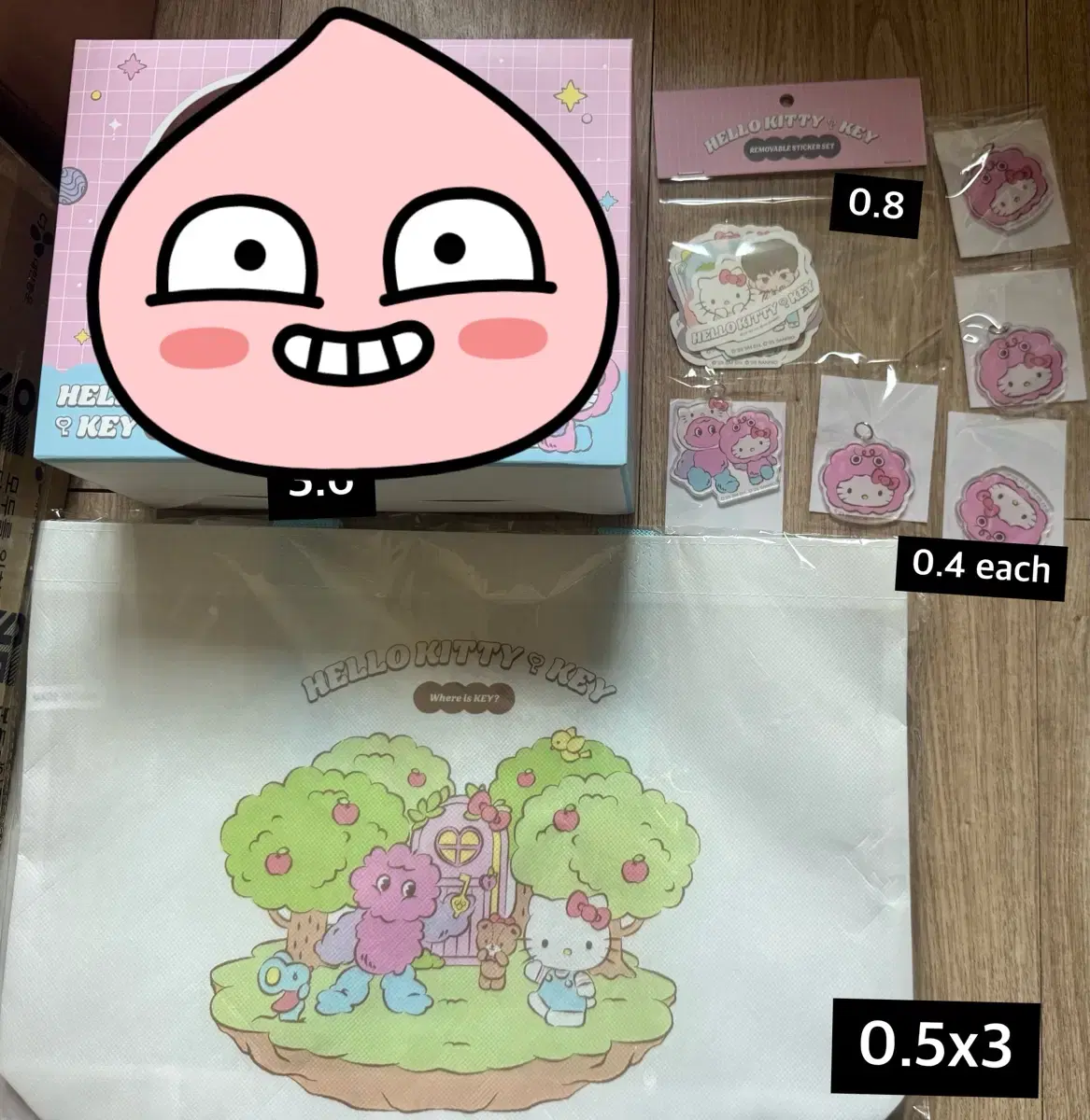 샤이니 키 X 헬로키티 콜라보 팝업 굿즈 스티커 타포린백 키링 특전 포카