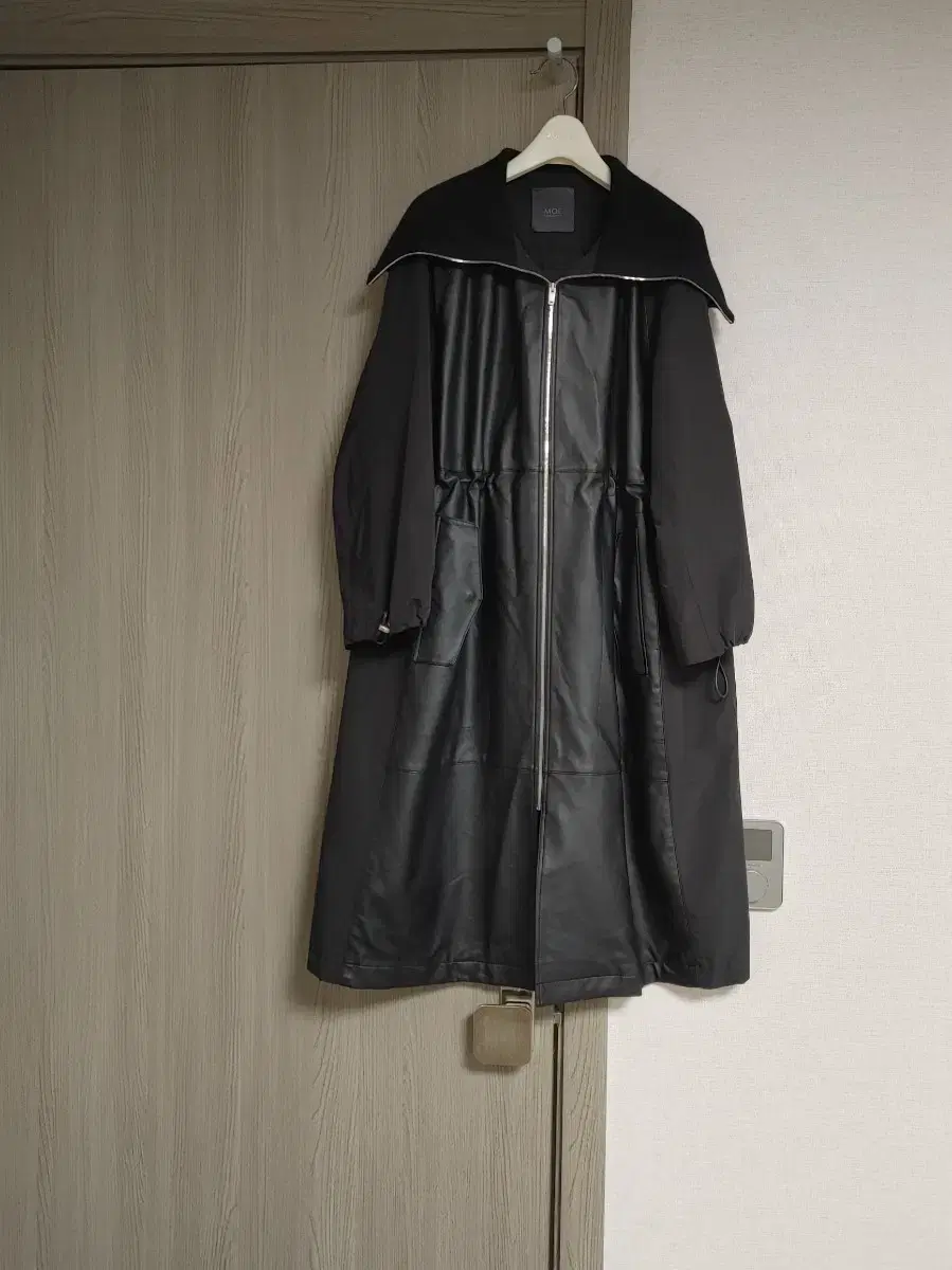 Momo Wide-Collar Leather Long Jumper #55~77