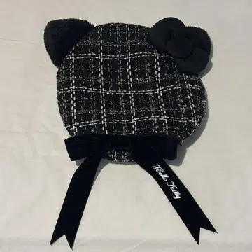 유니버셜 스튜디오 재팬 베레모 헬로키티 블랙 체크 무늬