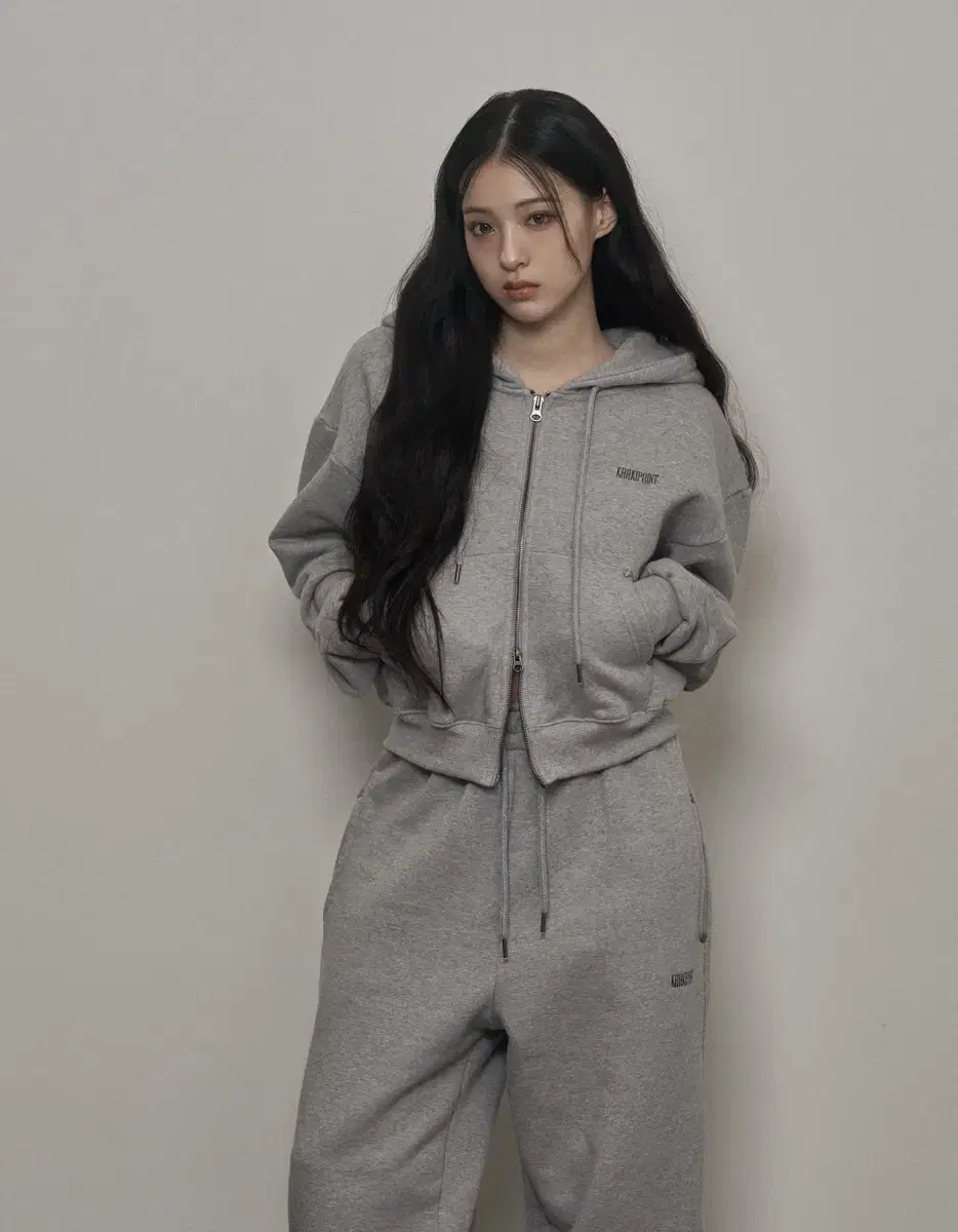 카키포인트 리벳 후드집업 그레이, rivet hood zip-up