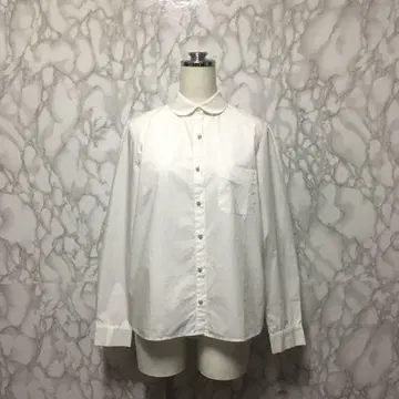 MUVEIL WORK   디자인 셔츠 둥근 카라 펄 버튼