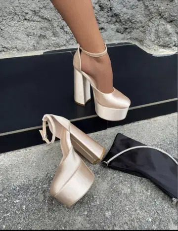 웨딩 하이힐 15cm(통굽) 베이지 펌프스 M사이즈