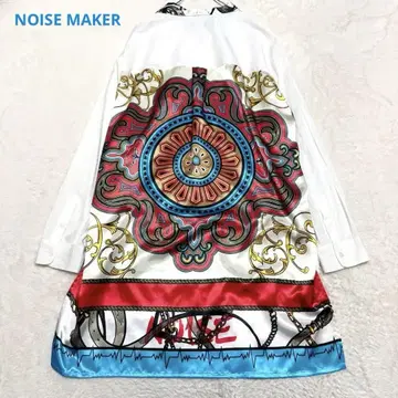 NOISE MAKER 오리지널 스카프 패턴 백 절개 롱 셔츠 긴팔 L