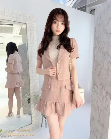 미셸 마카롱 트위드 프릴 셋업(이너 팬츠 포함)