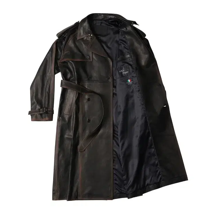 Noir La Mer Leather Trench Coat Size 48