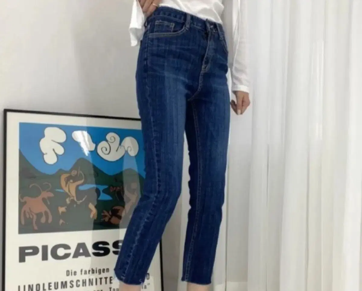교신 o) 진청 워싱 일자 부츠컷 팬츠 청바지 S 에이블리