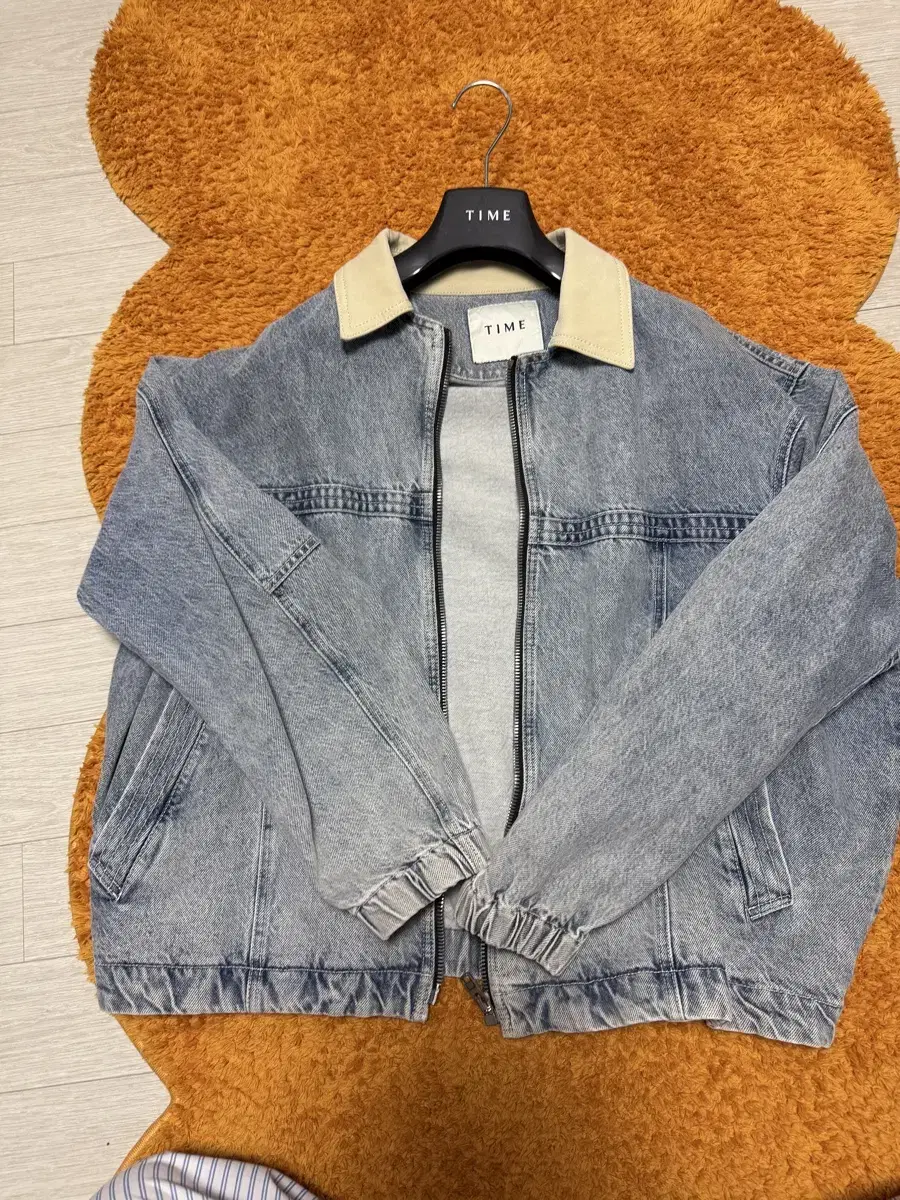Time Homme kara-leather washed denim jacket
