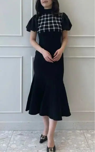 eimy istoire 셰퍼드 체크 머메이드 니트 원피스